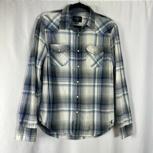 American Eagle Plaid Western Pearl Snap Button Up Shirt Slim Fit Country Ranch M